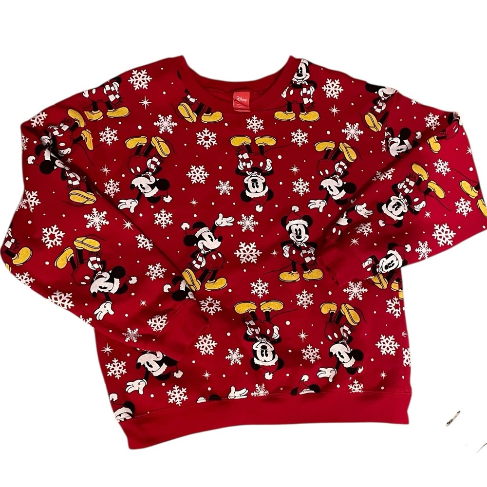 Vintage Disney Mickey Mouse‎ Christmas Sweatshirt Crewneck Red Size Large